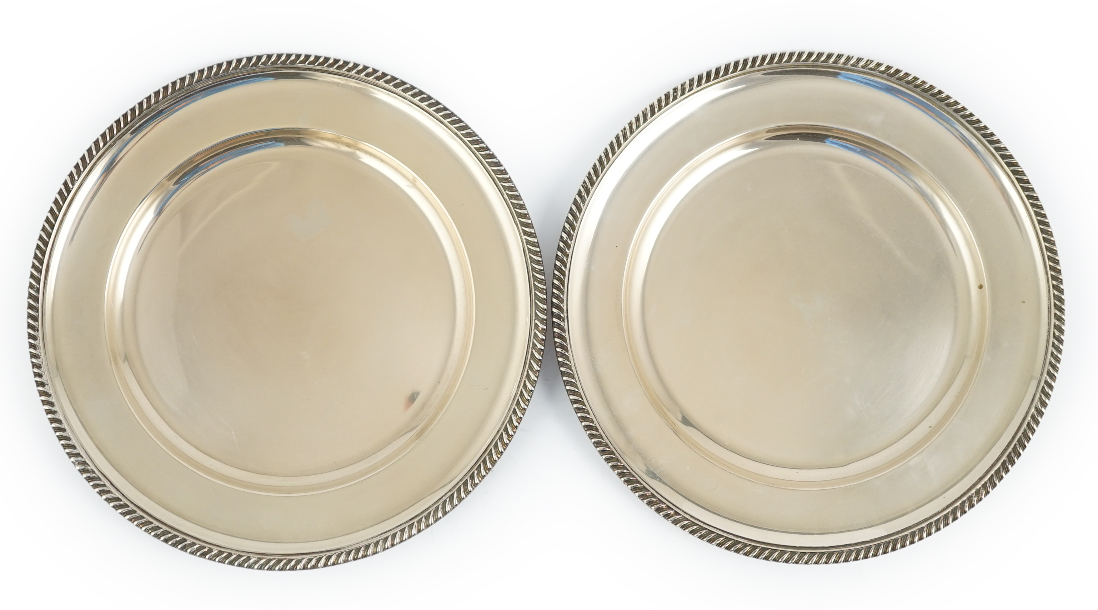 A pair of 1960's Danish 830 standard white metal dinner plates